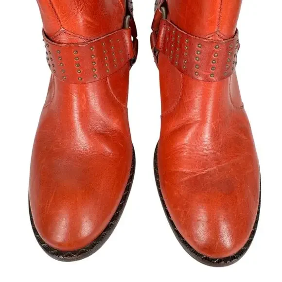 Kork-Ease Katie Red Studded Leather Ankle Booties 8 Western Harness Moto Boho - Picture 6 of 12